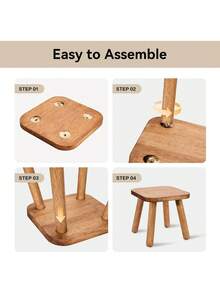 1 gumowy drewniany stołek z czterema odłączanymi nogami montażowymi, w całości z litego drewna, taboret do przewijania butów, stołek orzechowy, odpowiedni do przewijania butów w salonie, przedpokoju, łazience, sypialni, kuchni: pokój, zrównoważony i stabilny - Wielokolorowe - Zobacz 8