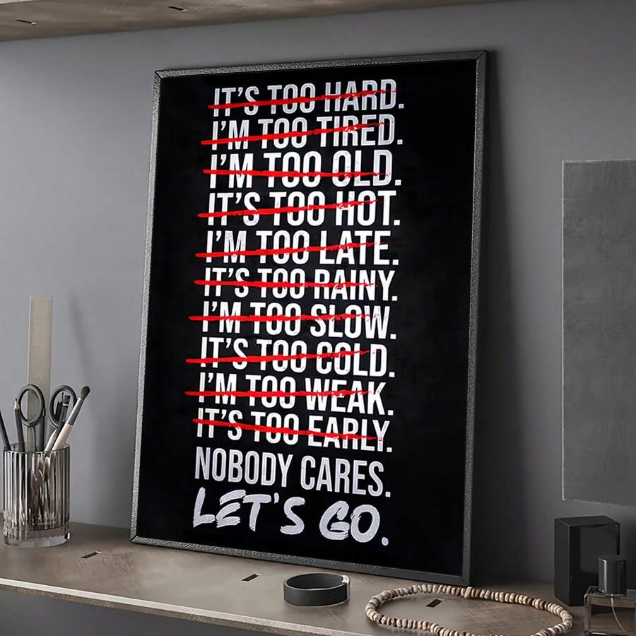 独特的黑白简约励志健身房名言帆布海报，适用于客厅和卧室装饰 - 无框墙面艺术