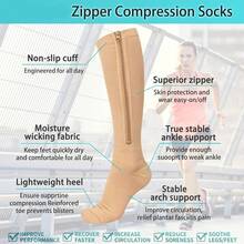 1 Pair Zipper Compression Socks, 15-20 MmHg Closed Toe Compression Stocking With Zipper For Women And Men - Multicolor - View 3