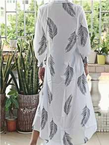 Casual Loose Shirt Dress Long Sleeve Button Front Dress,Shirt Dresses For Women - 白色 - 查看 2