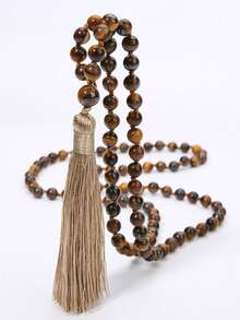 YAUKIA 6毫米流苏长项链，波西米亚虎眼珠项链，念珠保护疗愈串珠项链，适合男女冥想、瑜伽、祈祷珠宝 - 彩色 - 查看 1