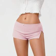 Short tipo culotte micro para mujer, con costilla de punto acogedor - Rosa - Ver 2