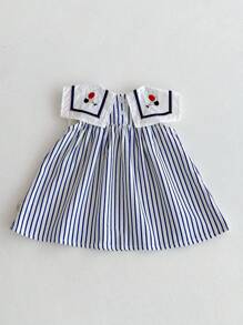 Infant & Toddler Girls' Korean Style Navy Collar Striped Dress, Summer
