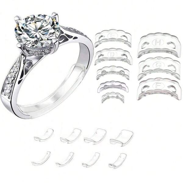 Set de 8 Almohadillas de silicona para anillos para ajustar el tamaño cuando es demasiado grande, también se pueden cortar al tamaño deseado (este modelo es ligeramente talla grande grande de tamaño)