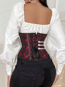 Women Corsets Sexy Waist Trainer Gothic Satin Cincher Jacquard Underbust Top Short Steel Boned Girdles Vintage Lace-Up Corset Tops Halloween Party Tops Slimming Shaper Lingerie For Christmas