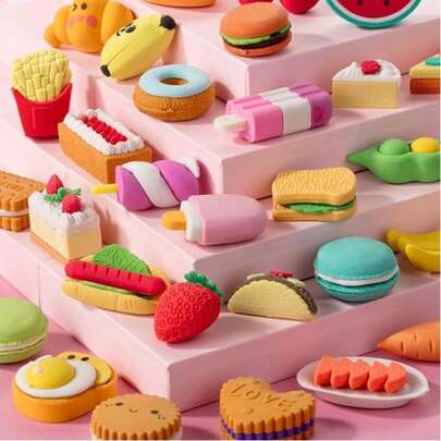 5/10/30 Random Style Cute Food Image Eraser Set - Mini Fruit, Vegetable, Dessert Image Erasers For Classroom Rewards And Party Gifts, Collectible Table Decorations - Various Fun Food Style Stationery, Perfect Student Rewards And Treasure Chests Filled With Prize Boxes, Fun Erasers, Classrooms, Cute Rubber Stationery,School Supplies,Back To School