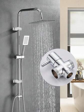 YAOPENG 1pc Shower System Includes An 8-Inch Showerhead And A Three Speed Handheld Showerhead With A Height Adjustable Bracket, Solid Brass Rails And A 60 Inch Long Stainless Steel Shower Hose, A Three Function Modified Showerhead With A Showerhead, Chrome