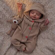 18 英寸/45 厘米逼真重生婴儿娃娃，包括头带、袜子、尿布、奶瓶、出生证明、儿童娃娃、儿童生日节礼品盒包装（不包括泰迪熊） - 棕色 - 查看 2