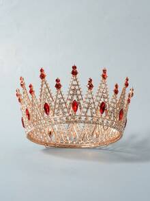 1pcs  Geometric    Boho    Zinc Alloy    Rhinestone    Grand Bridal Wedding Crown Headwear Diamond Crown Hair Accessories Super Grand Queen Crown Princess Wedding Accessories  Annual - 紅色 - 查看 1