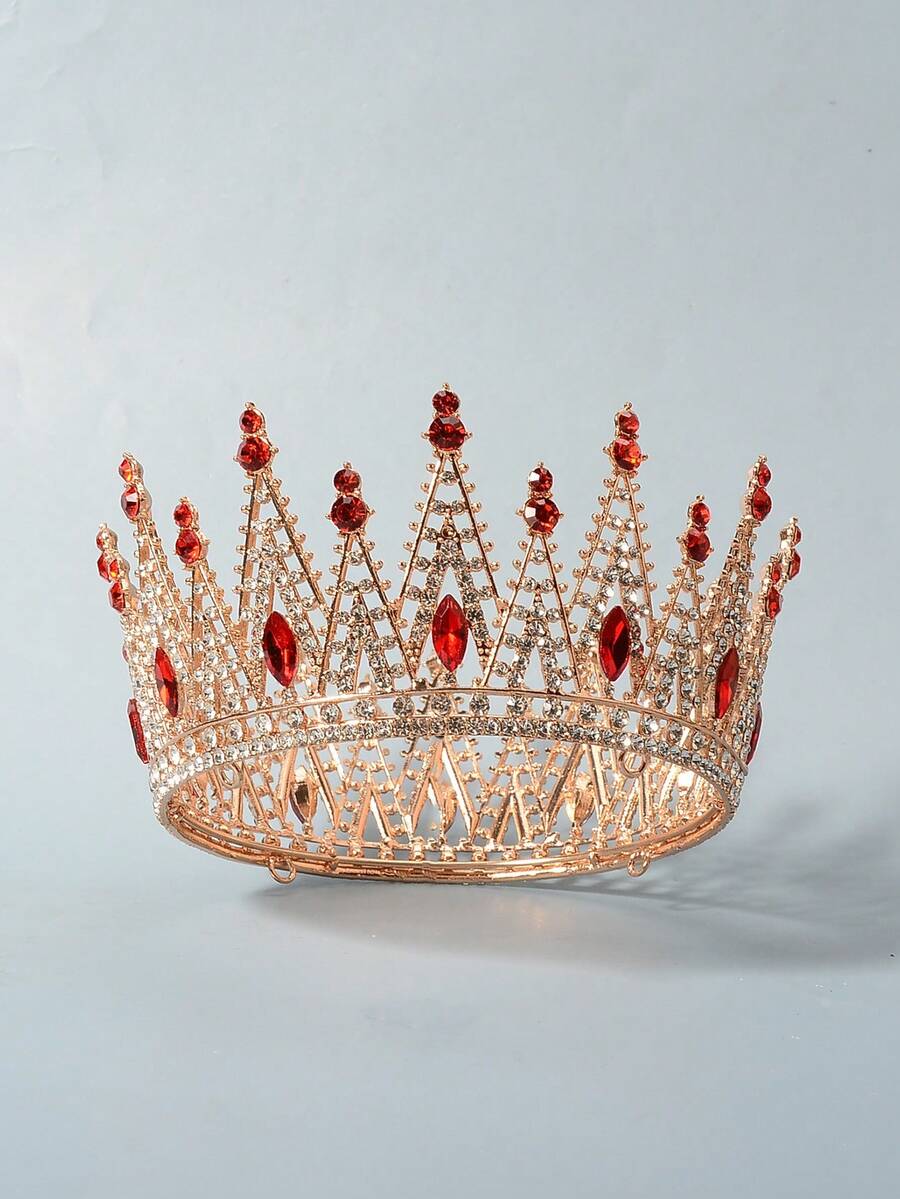 1pcs  Geometric    Boho    Zinc Alloy    Rhinestone    Grand Bridal Wedding Crown Headwear Diamond Crown Hair Accessories Super Grand Queen Crown Princess Wedding Accessories  Annual - 紅色 - 查看 1