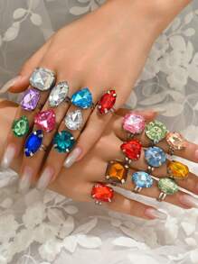 20pcs/Set Minimalist Geometric Acrylic Open Finger Rings Set For Women (Random Acrylic Colors)