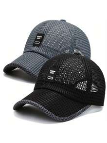 2PCS Unisex Quick Dry Mesh Baseball Caps - Breathable, Adjustable Summer Visor For Outdoor Activities, Black And Gray Textured Design - Multicolor - View 8