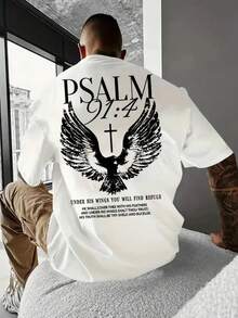 The Deep Expression Of Religious Beliefs And Spiritual Protection Revolves Around Psalm 91:4 Of The Bible, Conveying The Philosophical Connotations Of "God's Protection, Faith Reliance, And Spiritual Power" Through "Eagle Wings, Crosses, And Scriptures" ... Y2K Style 100% Cotton T-Shirts Feature A Youthful And Fashionable Design. They Come  They Are Perfect For Casual Wear And Street Style. They Are Excellent  Gifts For Friends And Family.Made In America - 白色 - 查看 1