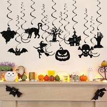 13 Pcs Halloween Bat Pumpkin Witch Cat Skull Hands House Ceiling Hanging Decoration Black Cat Ghost Pumpkin Gothic Ceiling Decor For Home, Party