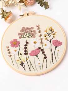 1 Set Diy-stickmaterial-kit Mit Stickrahmen, Blumenserie-wanddekormalerei, Zufällige Lieferung Der Fadenwickelbrettfarbe