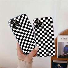 Black  White Checkered Pattern Phone Case For IPhone 16 Pro Max/16 Plus/16 Pro/16/15/14/13/12/11, Unisex, Scratch Resistant TPU, Full Body Ultra Thin, Shockproof With Camera Guard - White - View 3