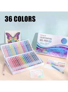 Languo 72 Colors Burst Flash Color Neutral Pen Set Jumbo Capacity Metallic Glitter Gel Pens, Flash Special Effects Highly Attractive Drawing Handbook Pen Highlighter 1mm, Elementary School Students Art Drawing Special Diy Drawing Book Can Be Stacked Color Impermeable Paper High Capacity Highlighter Highlighter Gel-Pen Hand Drawing Pen Can Be Used For Student Marking , Back To School Gifts