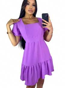 Duna Short Dress Simple Fabric Ruffle Daily Summer - Lilac - View 3