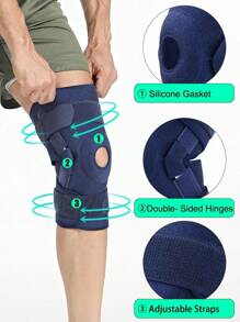 1 PC- Open Adjustable Hinge Knee Pad, Two Fixed Straps, Double- Sided Hinges& Silicone Gasket- Stable Knee Brace For Men& Women, Knee Stable Support For Running, Fitness, Exercise, Workout- Blue
