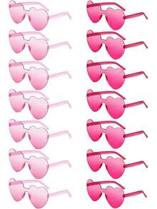 14 Pack Heart  For Women, Fun Cute Rimless Transparent Candy Color Heart Glasses Party Favors - 粉紅色+熱粉紅色 - 查看 1