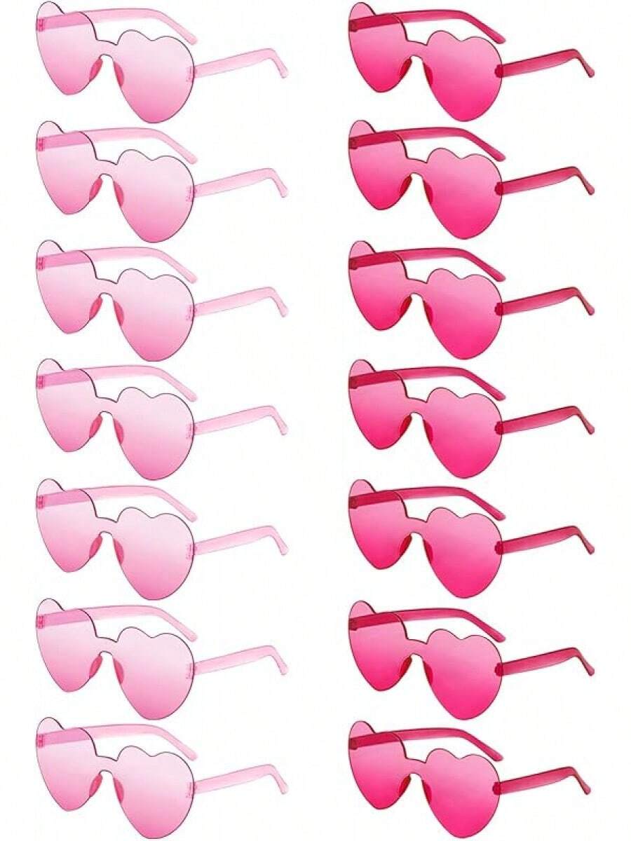 14 Pack Heart  For Women, Fun Cute Rimless Transparent Candy Color Heart Glasses Party Favors - 粉紅色+熱粉紅色 - 查看 1