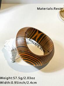 1 pièce Bracelet large en bois à motif géométrique rétro pour femmes - grain et variations de couleur naturels du bois. Accessoire de mode convenant pour le quotidien et les fêtes, minimaliste et - Multicolore - Voir 5