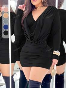 Robe moulante mini à col V sexy pour femmes, couleur unie, robe de soirée pour adultes