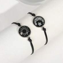 2pcs Glow In The Dark Luminous Couple Bracelets, Best Friends Romantic Gift, Sun Moon Star Wax Rope Bracelet, Suitable For Daily, Date, Party Wear