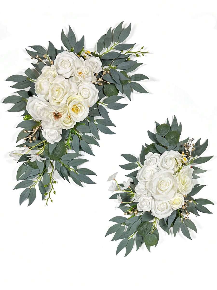 2件套人造花帘 - 人造白色花卉仪式迎宾花帘，适用于婚礼招待会装饰（灰蓝色），也适用于婚礼、生日、毕业典礼等场合。