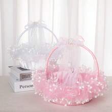 Cesta de flores para niña de las flores para la boda estilo occidental, cesta portátil para lanzar flores