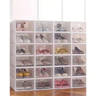 Stackable Shoe Storage Box With Cover, Waterproof And Dustproof, Suitable For Hallway, Entryway, Dorm, Space-Saving, Multi-Purpose, 2 Colors Available