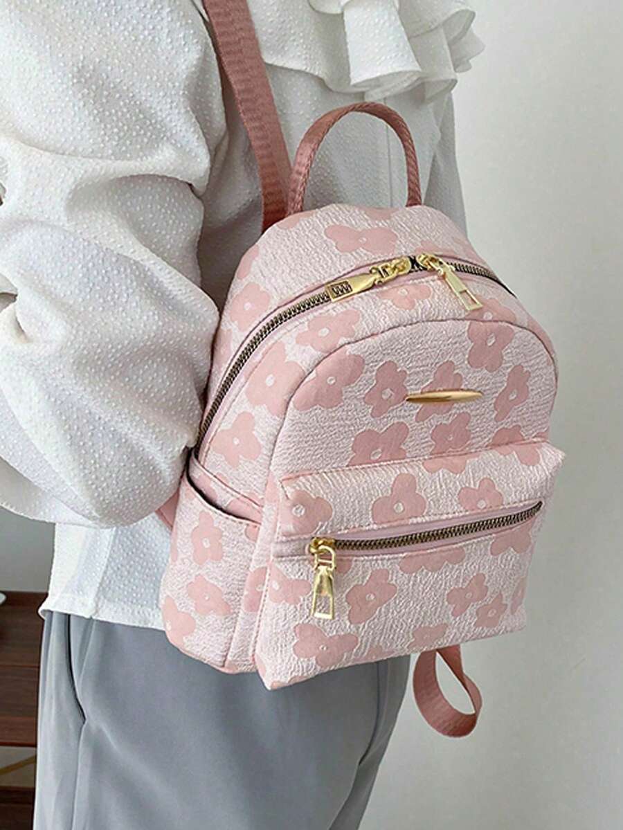 Fashionable Solid Color Corduroy Laptop Backpack, Women Mini Waterproof Campus Daypack Suitable For High School And College Students, Compact Travel Shoulder Bag, Waterproof Business Commuter Backpack With Multiple Pockets, Back To School Essential, Student College Bag , Pink
