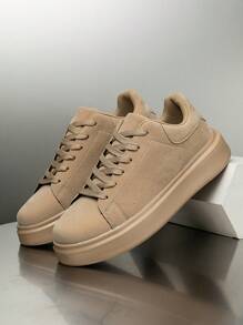 Men's Retro Fashion Solid Color PU Leather Lace-Up Casual Shoes, Daily Wear Student Versatile Commuter Unisex Outdoor Sports Skateboard Sneaker