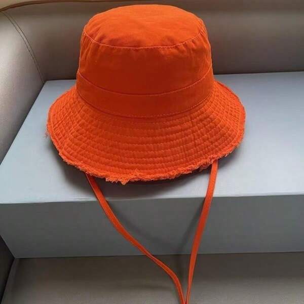 Vintage Plain Frayed Wide Brim Bucket Hat, Summer Outdoor Hiking Sun Protection Cap For Women, Spring/Summer