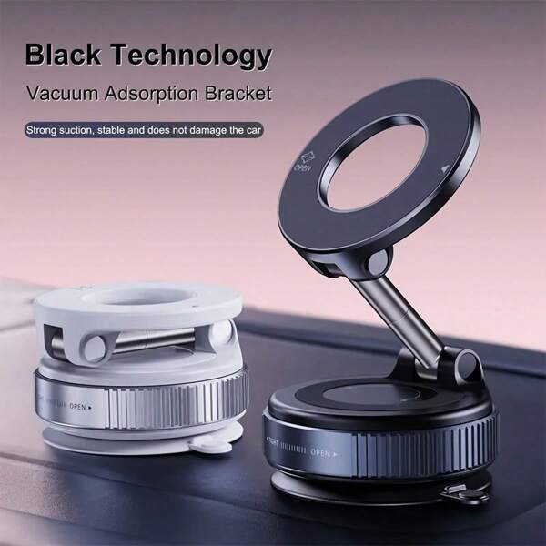 Upgraded N52 Magnetic Phone Holder, Aluminum Alloy, 360° Rotatable & Foldable, With Vacuum Suction Cup - Suitable For Car Dashboard, Bathroom Tiles And Glass Surfaces, Waterproof, Firm Grip, Hands-Free Use, Vehicle Mount | Stylish Design | Holder, Car Accessory