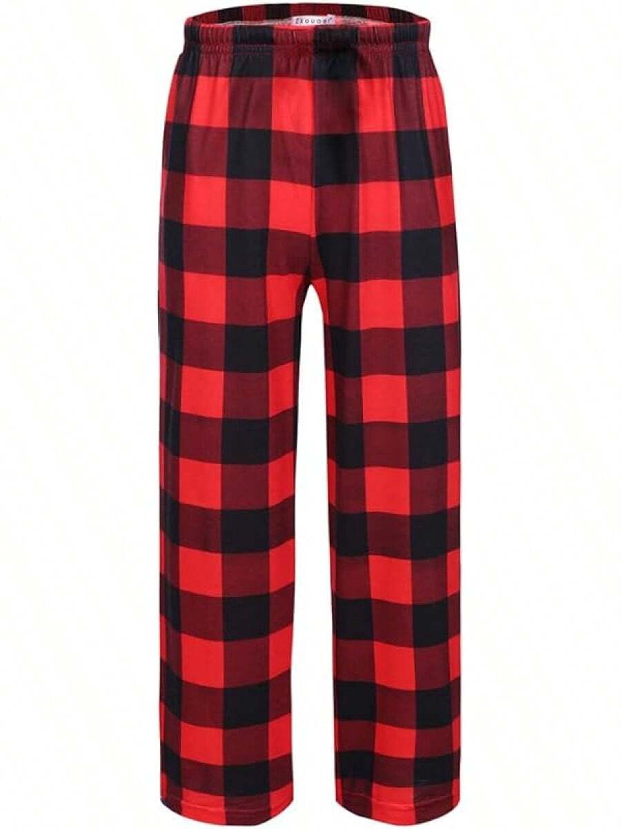 Boys Pajama Pants Long Sleep Soft Elastic Waist Bottoms Plaid Lounge With 2 Pockets 4-14 Years - A-a-yarn Dyed Lattice4-black - View 1