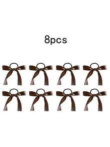 8件套多功能缎面蝴蝶结发圈，简约优雅新款韩版发饰，甜美公主风发饰，适合日常佩戴、送礼或拍照道具，女士及女孩适用，蝴蝶结发饰，发圈，发饰，马尾发圈，发绳，发圈，礼物，发绳头饰