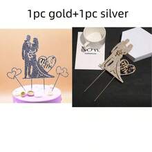 1 件蛋糕装饰水钻水晶金属爱心婚礼蛋糕装饰，为新娘和新郎增添乐趣，适合新娘送礼会、生日、婚礼、订婚、圣诞节