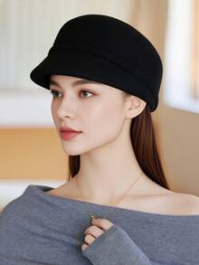 Mũ nồi thu đông cho nữ, mũ nỉ thường ngày phong cách Anh, mũ lưỡi trai thời trang phù hợp, băng đô có thể điều chỉnh - A - Xem 7