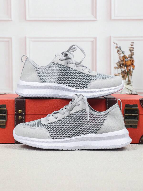 Men's Summer Breathable Single-Layer Net Comfortable And Lightweight Outdoor Versatile Gray Road Running Shoes, Low-Top, Round Toe, Soft And Flexible Couple Sports Shoes, Suitable For Outdoor, Vacation, Recreation, Daily Wear