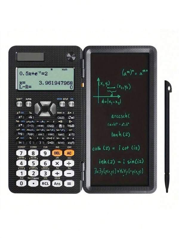 1pc Black Solar Powered Scientific Calculator With 417 Functions, Lcd Display, Memo Pad, Professional Folding Portable Calculator For Students,School Supplies,Back To School