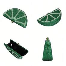 Bolso de mano con forma de fruta para mujer, bonito bolso de noche con diamantes de imitación, bolso de mano con diamantes de imitación, bolso de hombro semicircular para fiesta y cóctel. - Verde - Ver 6