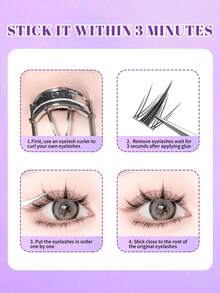 100pcs Korean Style Delicate Black Anime Lashes - False Eyelashes, C Curl Natural, Dynamic, Curled Design, Suitable For Beginners, Reusable, DIY Length 10-13mm Lash Clusters, Eyelash Clusters, Individual Eyelashes, Lashes, Fake Lashes - C - 查看 6