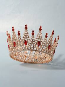 1pcs  Geometric    Boho    Zinc Alloy    Rhinestone    Grand Bridal Wedding Crown Headwear Diamond Crown Hair Accessories Super Grand Queen Crown Princess Wedding Accessories  Annual - 紅色 - 查看 4