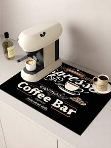 1pc Home Decor, Coffee Cup Printed Drain Mat, New Absorbent Kitchen Counter Drying Pad, Kitchen Dish Drying Mat - Dish Pad, Soft Diatomite Non-Slip Quick Dry Mat, Suitable For Kitchen Counter, Coffee Maker, Espresso Machine, Etc.