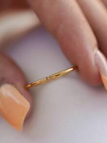 3pcs/Set Minimalist Stainless Steel High Color Retention Low Allergic Women's Rings With Cubic Zirconia, Jewelry Gift Suitable For Daily Wear - Gold - View 4