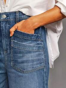 Plus Size Women's Fashion Pocket Design Casual Retro Versatile Loose Wide-Leg Jeans