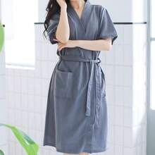 Short Sleeve Sleepwear Robe For Men And Women, Solid Color, Spring/Autumn Home Bathrobe - Multicolor - View 3