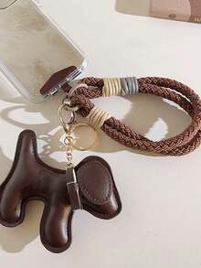 Dedoo INS热门腊肠犬巧克力小众个性化棒球钥匙扣吊坠编织挂绳配饰“我爱我的男朋友” - 咖啡 - 查看 3