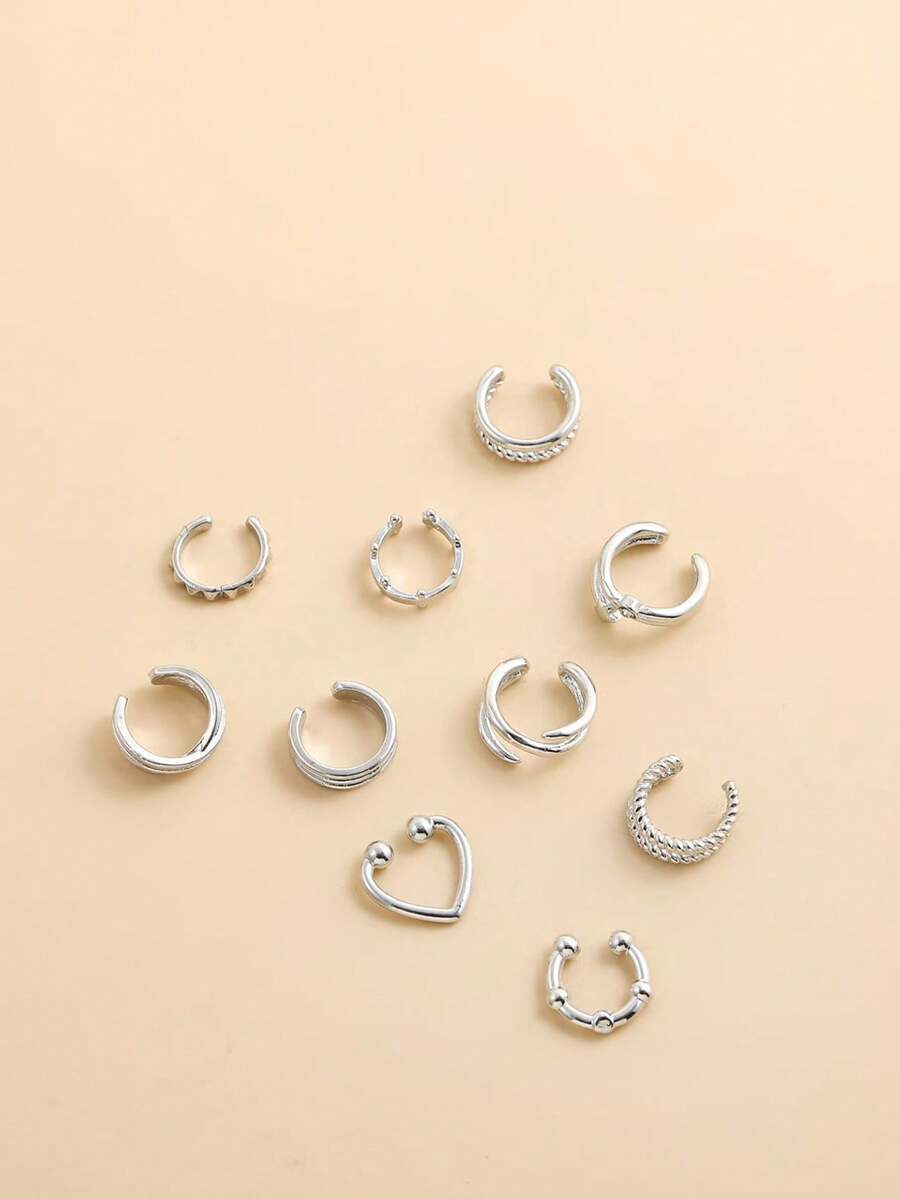 1 bộ/10 chiếc kẹp tai hình chữ C bằng kim loại không xỏ khuyên dành cho nữ - Bạc - Xem 1